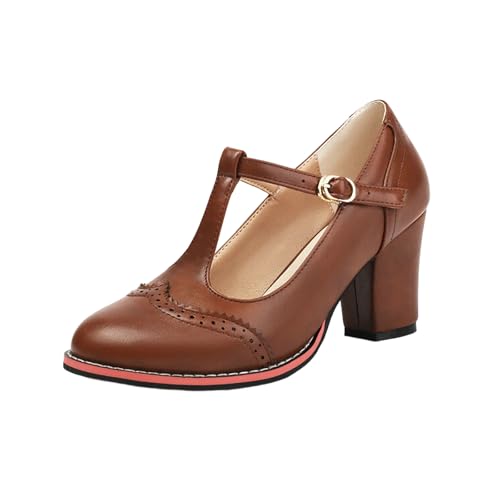 Talons hauts à bout rond femme chaussure vintage sangle en T britannique