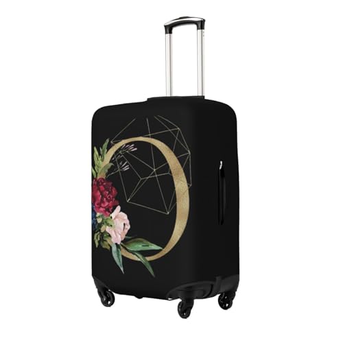 Luggage Cover Flower Golden Letter O Black Suitcase Protector fits 18-32inch Travel Suitcase Cover Washable Dustproof with Concealed Zipper for Wheeled Suitcase LC1602