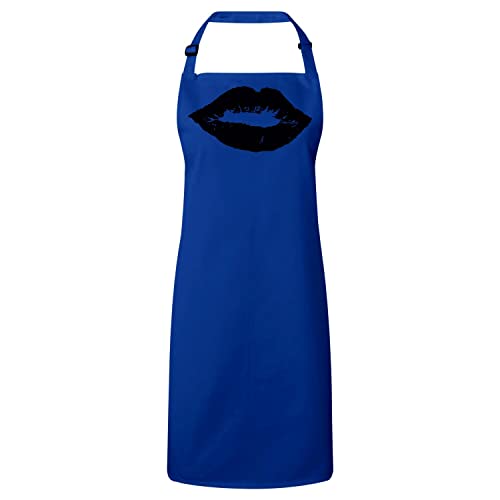 Tablier cuisine bleu motif lèvres et trace de bisou, le cadeau gourmand idéal