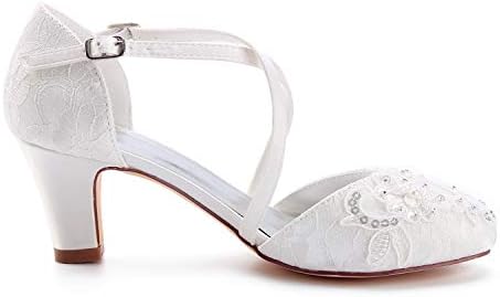 Emily Bridal 1505-13-1 Women's Wedding Shoes Closed Toe 2.56 Inches Chunky Heel Lace Satin Pumps with Imitation Pearl Lace Flower Buckle Bridal Shoes (EU38/7.5 B(M) US, Ivory) | Image 2