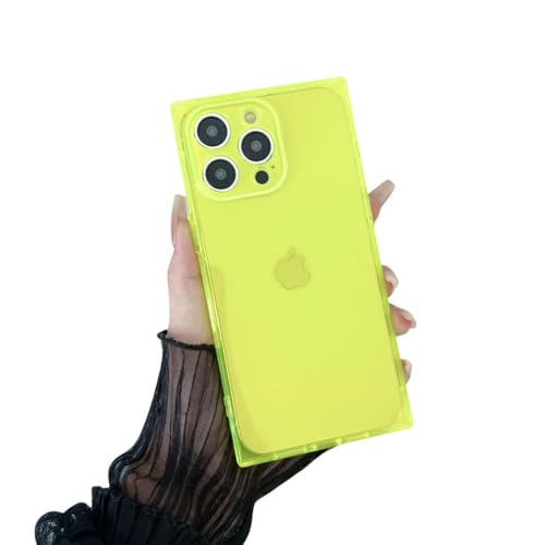 ORBANA Custodia per Iphone XR Cover antiurto in silicone trasparente quadrato fluorescente al neon,giallo,Per Iphone XR