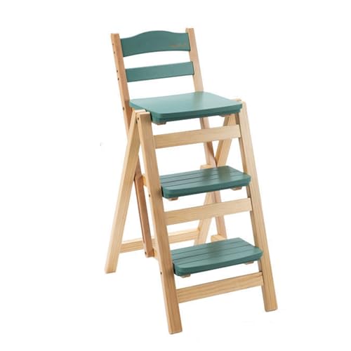 3 Steps Solid Wood Ladder Stool Easy to Change Environmentally Friendly Water-Based Paint Thickened Ladder Legs Step Stool with Backrest not Easy to Crack Chair (Color : Green)