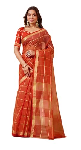 Image of StyleScope Women's Kota Doria Cotton Zari Checks Manipuri Saree With Unstitched Blouse Piece (Malanng)
