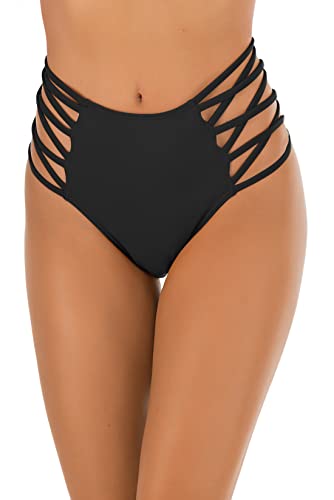 Panegy Women's High Waisted Bikini Bottoms Tummy Control Strappy Bathing Suit Bottom