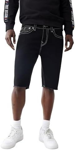 新品‼️TRUE RELIGION RICKY SN FLAP SHORT 30 True Religion Men's Ricky SN Flap Black Short Fray Hem | Black