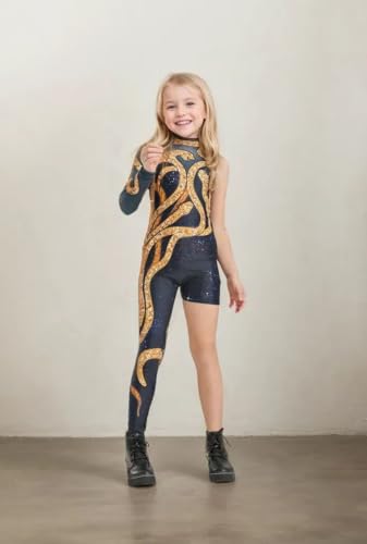 Disfraz completo de cuerpo con estampado serpiente dorado para niñas miniatura 3