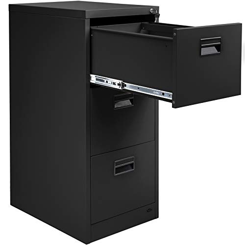 TecTake Armoire de Bureau, Meuble de Classement, de Rangement à 3 Tiroirs à 2 Clés en Acier 62,4 cm x 46 cm x 102,8 cm Noir