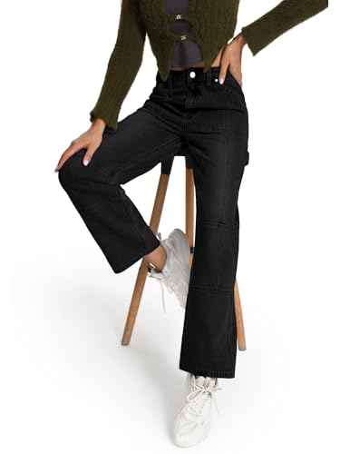 ONESO Womens Straight Leg Jeans, Mid Waist Front Seam Wide Leg Jeans for Women Boyfriend Denim Pants4