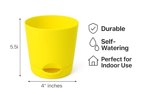 Image of Maxx Plast 5 Inch Self Watering Pots | Set of 5 Decorative Plastic Planters for Indoor & Outdoor Plants | Durable, Lightweight & Colorful Flower Pots - Just ₹299 (Lemon Yellow)