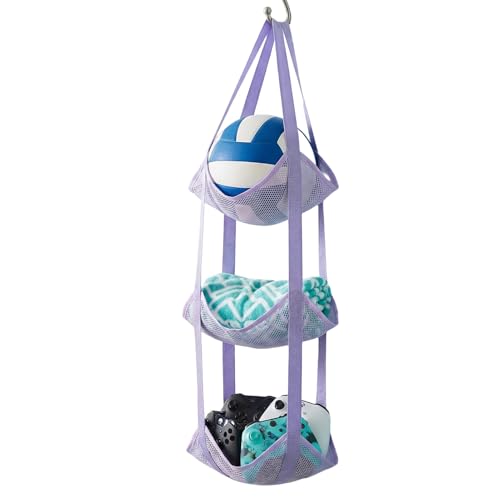 Genérico Organizador De Balones | 3 Niveles Organizador de para Puerta y Pelotas,Almacenamiento de Equipo Deportivo para Garaje - para Baloncesto Voleibol Fútbol Gimnasio Garaje Escuela