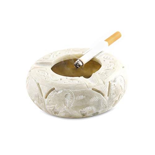 Cenicero De Piedra De Ágora Divit Shilp Artesanal Con Exquisito Grabado Floral Y De Elefante, Para Uso En Exteriores O Interiores, Cenicero Para Fumadores