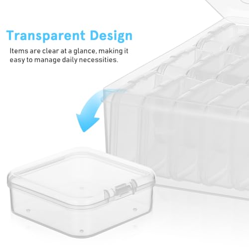 Image of Lurrose Transparent Stackable Organizer Box 60 Adjustable Compartments Plastic Storage Box with Lids 2 Outer Boxes for Beads Jewelry Office Supplies Makeup Craft Organizing