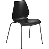 Flash Furniture HERCULES Series 770 lb. Capacity Black Stack Chair with Lumbar Support and Silver Frame
