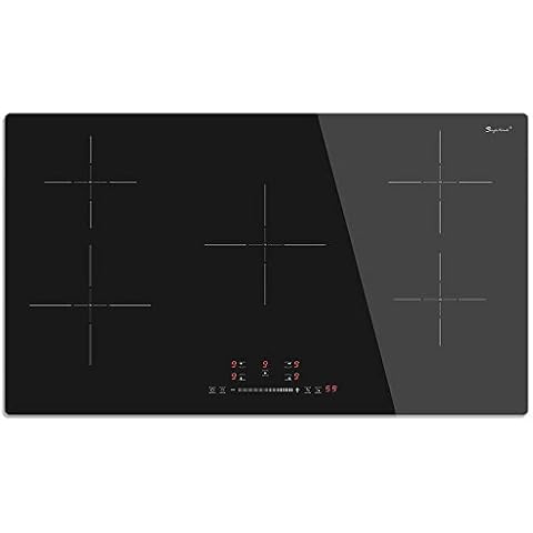 Induction Hob 5 Zone, Built-in Electric Cooktop 9300W 90CM 5 Ring Hob with Touch Controls, Crystal Glass Panel 220~240V Cover