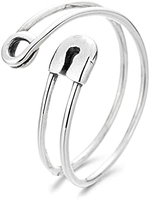 Double Layered Paperclip Safety Pin Stacking Rings Sterling Silver 925 Adjustable Wrap Finger Band Toe Ring Statement Promise Ring Fashion Jewelry Gifts for Women Girls BFF