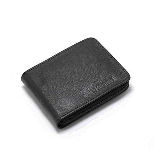 Mini Carteira Masculina Couro Legítimo Fechamento Em Zíper Cor: Preto-rustico