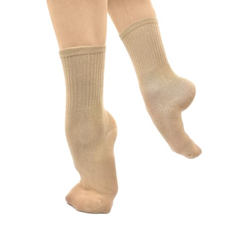 So Danca Vegan Dance Socks Acrylic Toe and Heel Protection Ribbed Leg - MD23 / MD24 (US Numeric 6 10 Regular Regular Sand - With Grip)