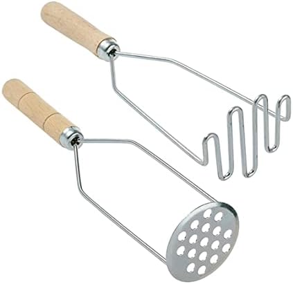 2 PCS Potato Masher Stainless Steel, Potato Press With Wooden Handle, Heavy Duty Mashed Potatoes Masher, Sturdy & Easy to Use Wire Masher Kitchen Tools, 9,84"