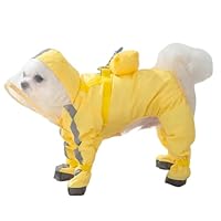 Pupmist Full Coverage Small Dog Raincoat, Waterproof with Four-Leg Protection, Ideal for Teddy Bears, Includes Waterproof Mini Backpack (Yellow, Medium(Suggest Weight 5.5-8.8lb))