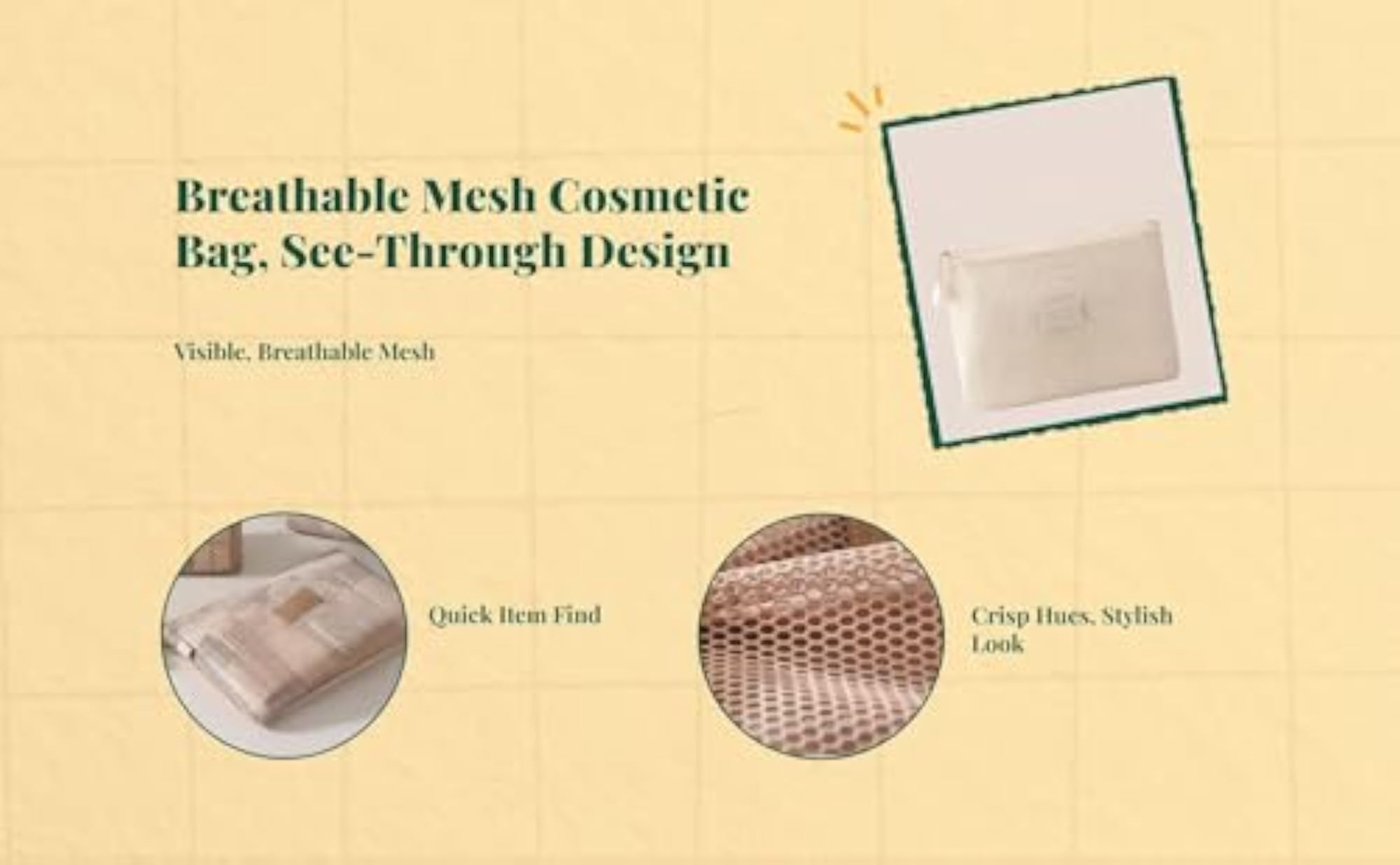 Mini Double Fastener Mesh Organizer Travel Cosmetic Case
