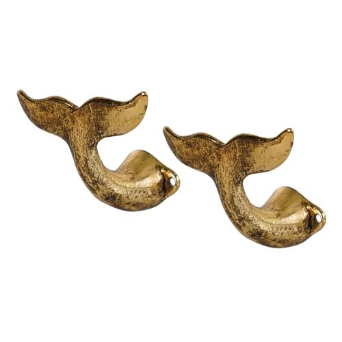SOFFEE DESIGN 2PCS Golden Metal Coat Hooks Mermaid Tail, Decorative Wall Hanging Hooks for Keys, Towels, Clothes, Scarf, Bag Farmhouse Decoration