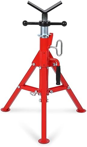 V Head Pipe Stand, 28"-52" Adjustable Height Pipe Jack Stand, Heavy Duty Carbon Steel Body, Steel Jack Stands with Portable Folding Legs, 2500 LB Capacity