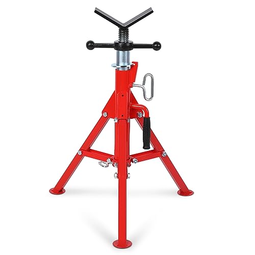 28-52 Inch V Head Pipe Jack Stand, Adjustable Height, 2500 Lb Load Capacity, Heavy Duty Carbon Steel Body, Steel Jack Stands with Portable Folding Legs