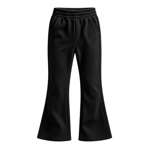 Girls Flare Sweatpants Elastic Waist Pull On School Uniform Pants Black - image 3
