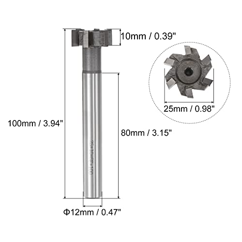 Image of uxcell T-Slot Milling Cutters, 10mm Depth 25mm Cutting Dia 12mm Shank Tungsten Carbide Tip 6 Flutes T Slot End Mill for Stainless Steel Copper Aluminum