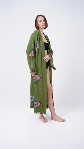 Handmade Evil Eye Boho Festival Kimono Boho Beachwear Beachwear Cover Up Ethnic Kimono Cardigan Bathrobe Morning Robe4