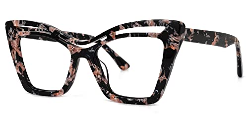 Zeelool Trendy Acetate Oversized Cat Eye Blue Light Blocking Glasses Computer Eyewear For Women Arsolon Zjga165651-02 Floral #TOP1