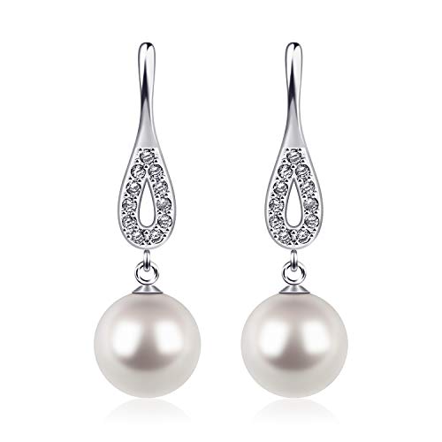 D.Perlla 0hrringe Silber Perlen Damen 925 Silber 8mm CZ Diamant Jahrgang Perle Baumeln Ohrringe für Damen/mädchen Cover