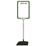 Ständer mit Plakatrahmen DIN A4 grün, T-Stück transparent, ALU-Teleskoprohr mit Kunststoffversteller ausziehbar und Fußplatte eckig 16 x 19,2 cm Stahl