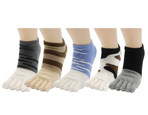Image of Japanese Cat Design Toe Five Finger Socks (Set of 5 Pairs) Athletic No Show Split Toe Socks Colorful