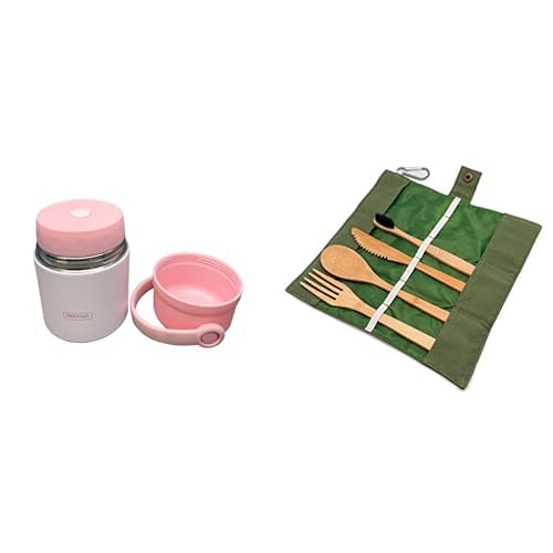 Termo para comidas con cubiertos de bambú para comer sano en la oficina