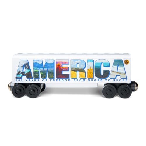 Whittle Shortline Railroad 250th Anniversary “America” Wooden Train Car – Commemorative USA Wooden Railway Car, Compatible with Major Railway Systems, Handcrafted Hardwood Toy Train