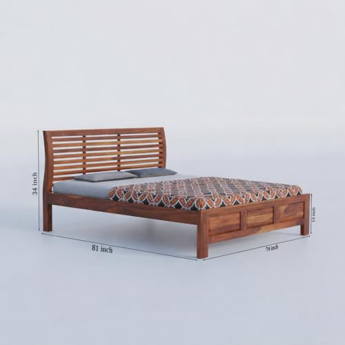 Image of OD ART Solid Sheesham Wood King Size Bed Without Storage (84x74 Inch) | Wooden Double Bed Cot for Bedroom | Modern Palang Design | Honey Finish