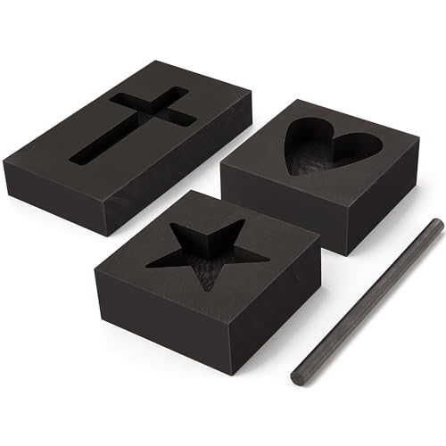 4 Pieces Graphite Ingot Molds,Upgrade Heart Star Cross Mold Stir Rod Stick Set, Casting Mould Metal Refining Scrap Melting for Gold Silver Aluminum Copper Brass Zinc