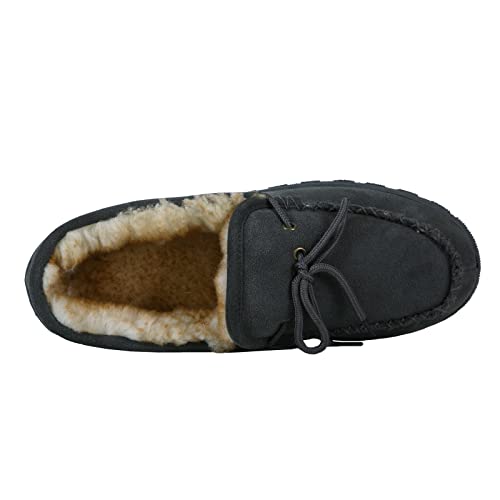 Pinpochyaw Mens Slippers Sheepskin Moccasin Slippers For Men House Slipper Indoor Outdoor Slippers Grey Size 13 #TOP2