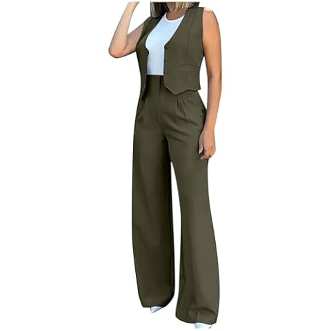 NSICBMNO Green Trouser Suits For Women Uk Two Piece Outfit Waistcoat And Trousers Set Formal Suits Lounge Sets High Waist Tailored Trouser Business Office Sets Wedding Guest Outfits Cover