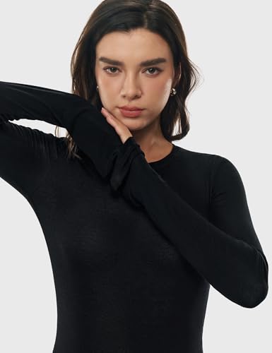 Image of Women's Merino Wool Blend Shirts Long Sleeve Tops Crew Neck Fitted Basic Tee Cozy Embrace Collection