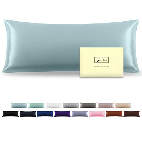 Silk Body Pillowcase Mulberry Silk Pillow Cases with Zipper Soft Breathable Smooth Cooling 20x54 inches Pillowcase for Sleep (Blue Haze,20"X 54",1Pcs)