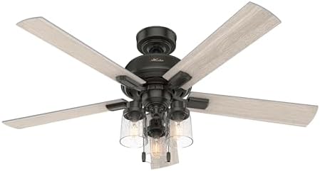 Hunter 52 inch Indoor Ceiling Fan with LED Lights - Bronze Ceiling Fan with Pull Chain, For Bedroom, Living Room, or Kitchen, Standard Mount, No Remote, 5 Blades - Hartland 50311, Noble Bronze