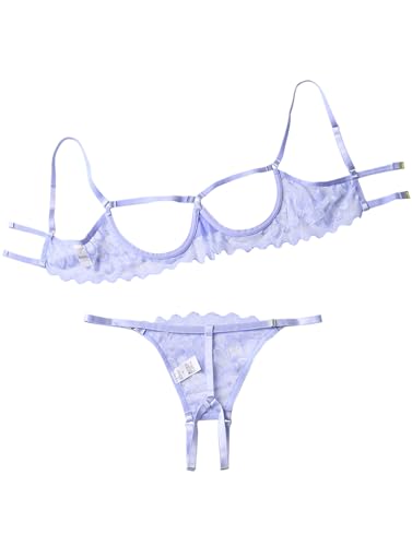 Image of Lilosy Sexy Underwire Floral Lace Sheer Lingerie Set for Women See Through Bra and Panty 2 Piece