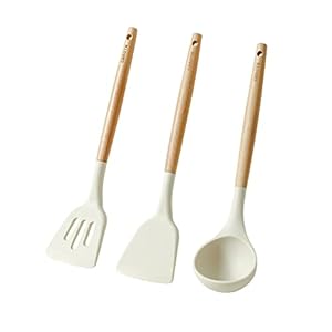 Carote Kitchen Tools Set of 3 Silicone Cookware Set, Turner, Turner, Ladle, High Heat Resistant, Beige (Set of 3)