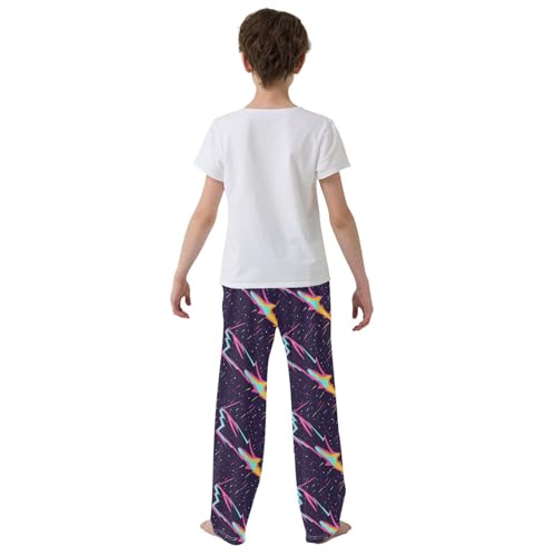 Boys' Pants Colorful Lightning Bolt Purple Long Bottoms Jogger Pants Elastic Waist Trousers with Pockets S-XL3
