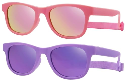 COOLSOME Kids Flexible Polarized UV400 Sunglasses with Strap For Boys Girls Toddler 0-104