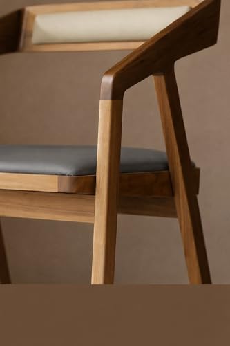 Image of Set of 2 Wooden Cafe Arm Chairs with Grey Cushion Seat, Solid Sheesham Wood Accent Chairs for Home and Restaurant