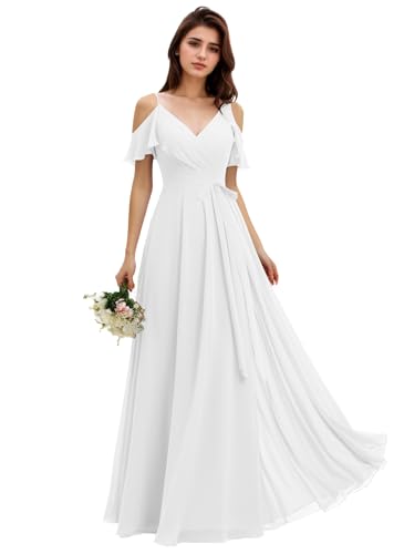 Chiffon Bridesmaid Dresses for Wedding with Slit Formal Wedding Guest Dresses for Women with Pocket NO82