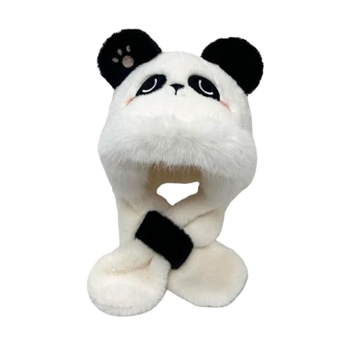 Children Panda Animal Hat and Scarf Set Plush Thickened Winter Warm Ear Protection Cap for Boys Girls- White3